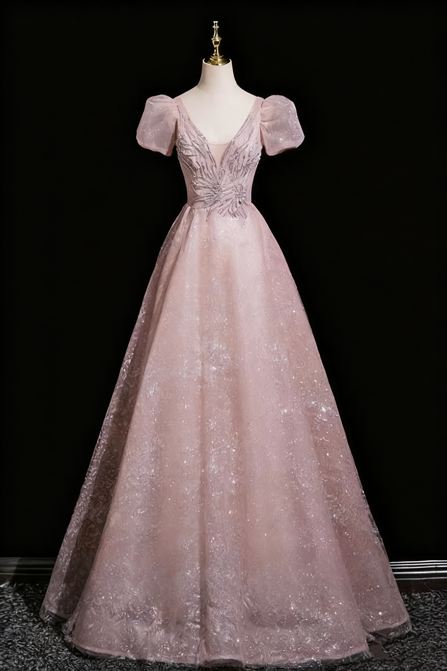 Robe de bal élégante, coupe trapèze, col en V, tenue de soirée, tenue de fête d'anniversaire, D3310