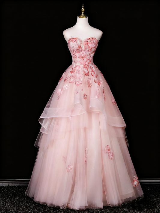 Robe de bal brillante en tulle à fleurs et décolleté en cœur, tenue de soirée d'anniversaire, robe de bal D3313