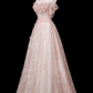 Sweet Prom Dress A Line Off Shoulder Floral Evening Gown Birthday Party Dress    D3317