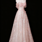 Sweet Prom Dress A Line Off Shoulder Floral Evening Gown Birthday Party Dress    D3317