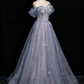 Shiny Prom Dress Off Shoulder Tulle Pleated Evening Gown Birthday Party Dress    D3318