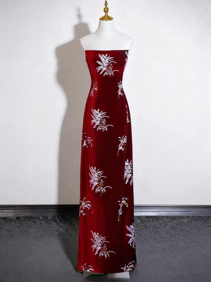 Charming Prom Dress A Line Wine Red Strapless Birthday Party Outfits Evening Gown   D3320