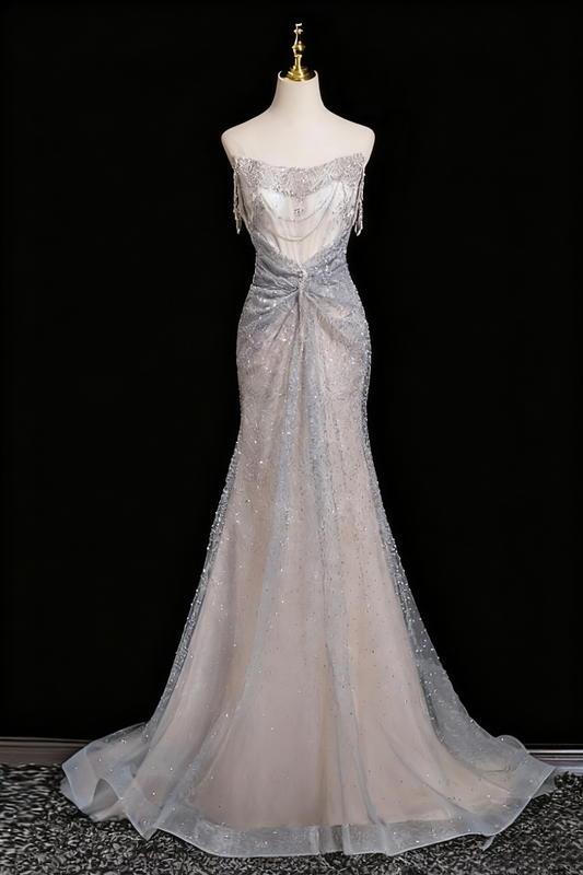 Superbe robe de bal bustier plissée style sirène, tenue de fête d'anniversaire, robe de soirée D3322