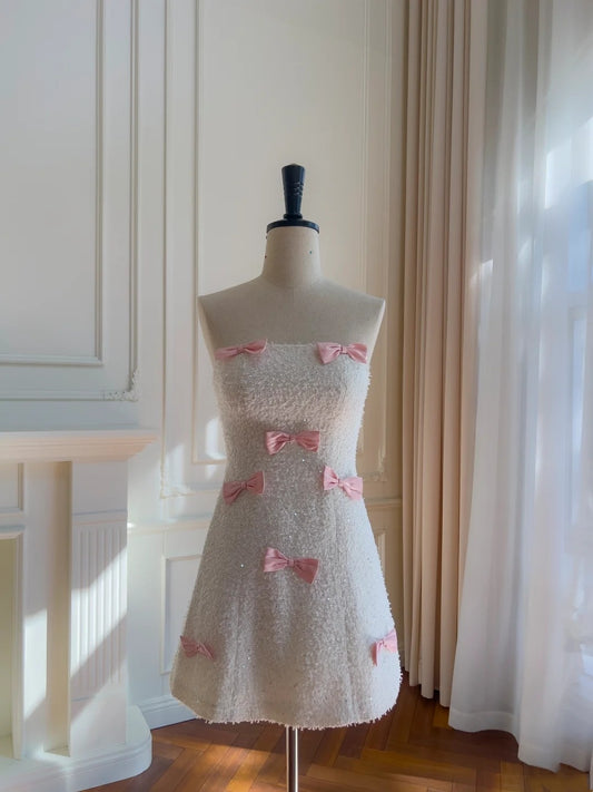 Robe de soirée courte sans bretelles, coupe trapèze, tenue de fête d'anniversaire, D3325