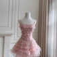 Robe de soirée populaire à bretelles spaghetti en tulle, robe de bal courte, tenue de fête d'anniversaire, robe de cocktail D3329