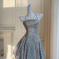 Robe de soirée courte et brillante, coupe trapèze, dos nu, tenue de soirée, d'anniversaire, de cocktail, D3330