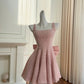 Robe de soirée rose brillante, coupe trapèze, col carré, courte, tenue de bal, de fête d'anniversaire, de cocktail, D3331