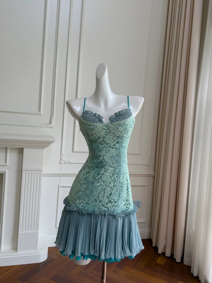 Robe de soirée courte plissée à bretelles spaghetti, tenue de soirée d'anniversaire, robe de cocktail D3339