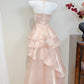 Robe de bal rose à volants et col ras du cou, robe de cocktail, robe de fête d'anniversaire, D3342