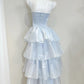 Robe de bal bleu ciel à volants et bretelles spaghetti, robe de cocktail, robe de fête d'anniversaire, D3343
