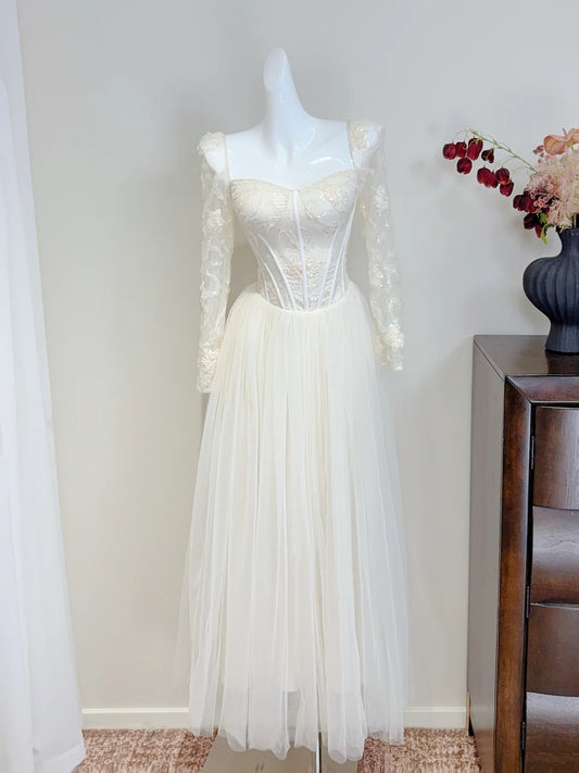 Robe de bal élégante, col carré, en tulle, robe de cocktail, robe de fête d'anniversaire, D3344