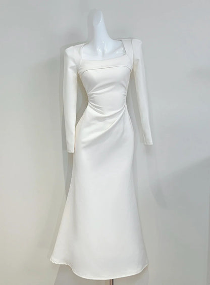 Robe de bal minimaliste, col carré, plissée, style sirène, robe de cocktail, robe de soirée D3346