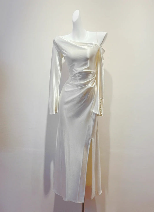 Robe de bal minimaliste asymétrique plissée et fendue, tenue de cocktail pour fête d'anniversaire, D3349