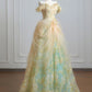 Stunning Prom Dress A Line Off Shoulder Tulle Pleated Print Evening Dress Quinceanera Dress   D3361