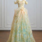 Stunning Prom Dress A Line Off Shoulder Tulle Pleated Print Evening Dress Quinceanera Dress   D3361