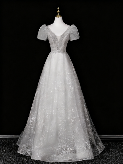 Robe de bal brillante, coupe trapèze, col en V, en tulle, robe de soirée, robe de Quinceanera, D3371