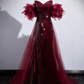 Robe de bal rouge vin brillante, coupe trapèze, décolleté en cœur, plissée, style sirène, robe de soirée, robe de fête d'anniversaire, D3373