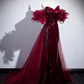 Robe de bal rouge vin brillante, coupe trapèze, décolleté en cœur, plissée, style sirène, robe de soirée, robe de fête d'anniversaire, D3373