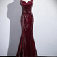 Robe de bal rouge vin brillante, coupe trapèze, décolleté en cœur, plissée, style sirène, robe de soirée, robe de fête d'anniversaire, D3373