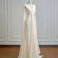 Robe de mariée élégante, coupe trapèze, col en V, plissée, D3388