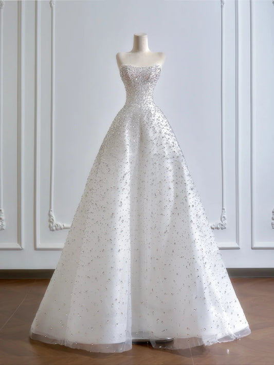 Robe de mariée brillante sans bretelles en cristal D3391