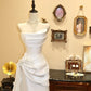 Robe de mariée minimaliste, coupe trapèze, sans bretelles, plissée, D3403