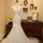 Jolie robe de mariée en tulle plissé à fleurs et col en V D3404