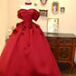 Robe de bal de beauté rouge vin, épaules dénudées, robe de soirée à fleurs, robe de gala D3413