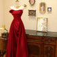 Robe de bal élégante rouge vin, coupe trapèze, sans bretelles, plissée, robe de soirée, robe de gala D3414