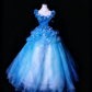 Romantic Prom Dress Crew Neck Tulle Floral Ball Gown Evening Dress Sweet 16 Dress D3417