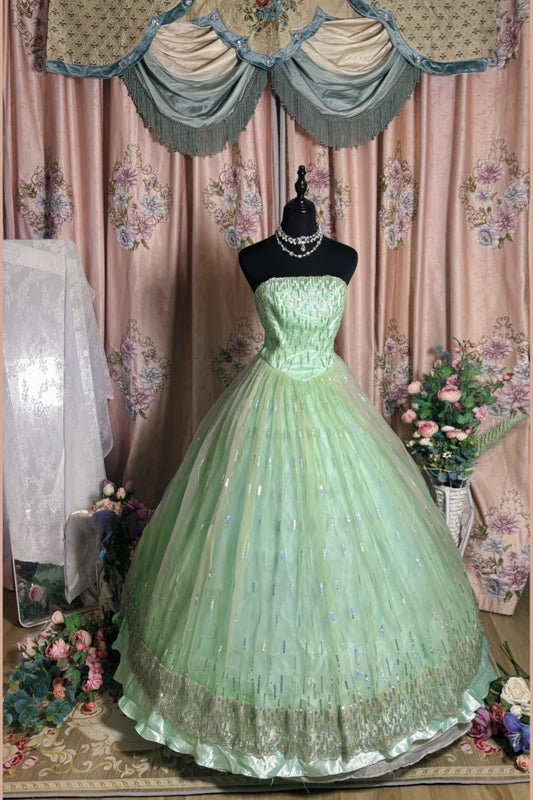 Shiny Prom Dress Strapless Tulle Ball Gown Evening Dress Quinceanera Dress  D3418