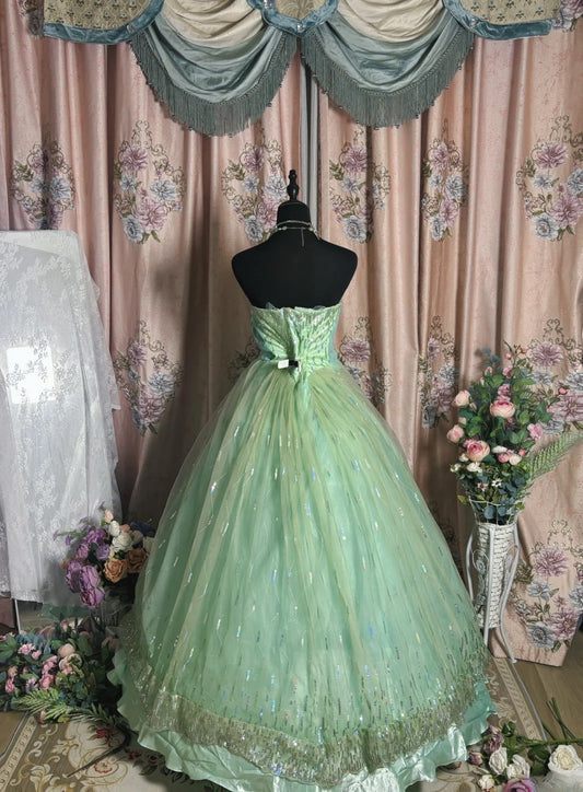 Shiny Prom Dress Strapless Tulle Ball Gown Evening Dress Quinceanera Dress  D3418