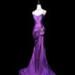 Gorgeous Prom Dress Purple Spaghetti Straps Pleated Mermaid Evening Dress Birthday Party Dress     D3419