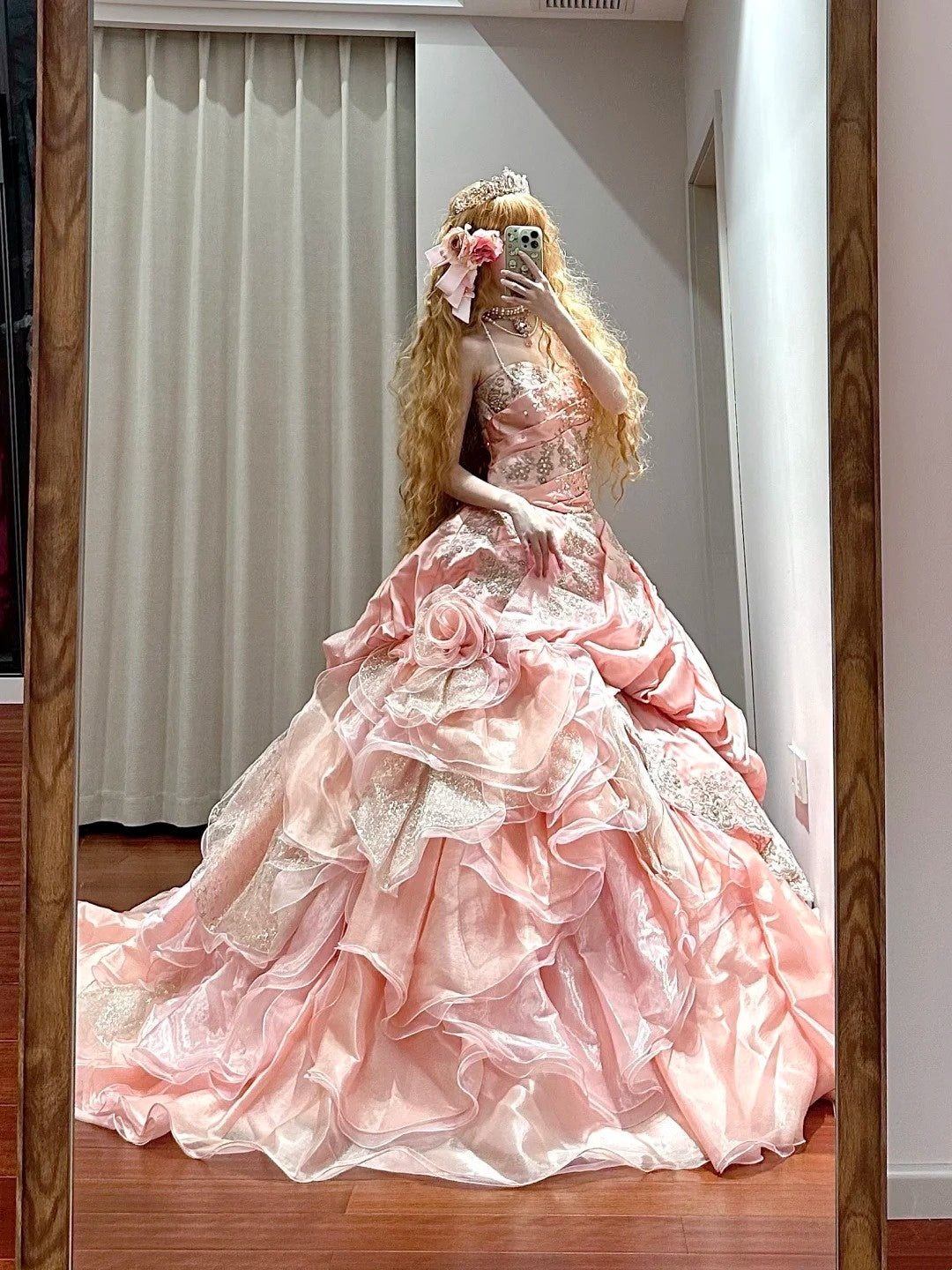 Sweet Prom Dress Strapless Pleated Ruffle Ball Gown Quinceanera Dress D3442