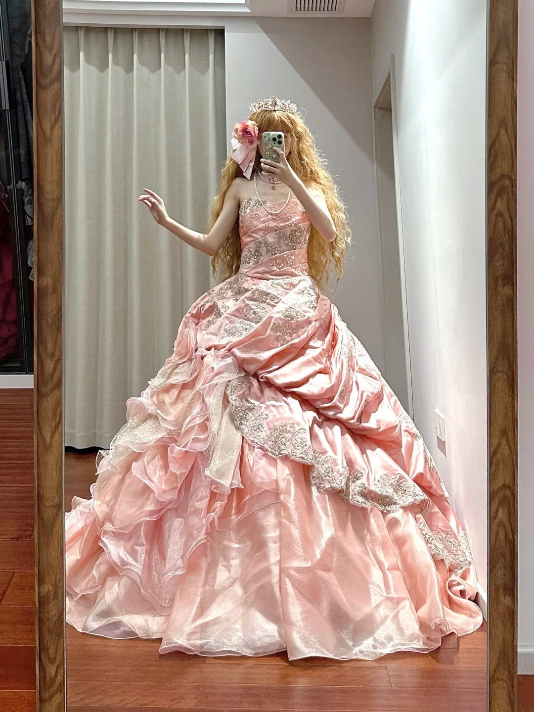 Sweet Prom Dress Strapless Pleated Ruffle Ball Gown Quinceanera Dress D3442