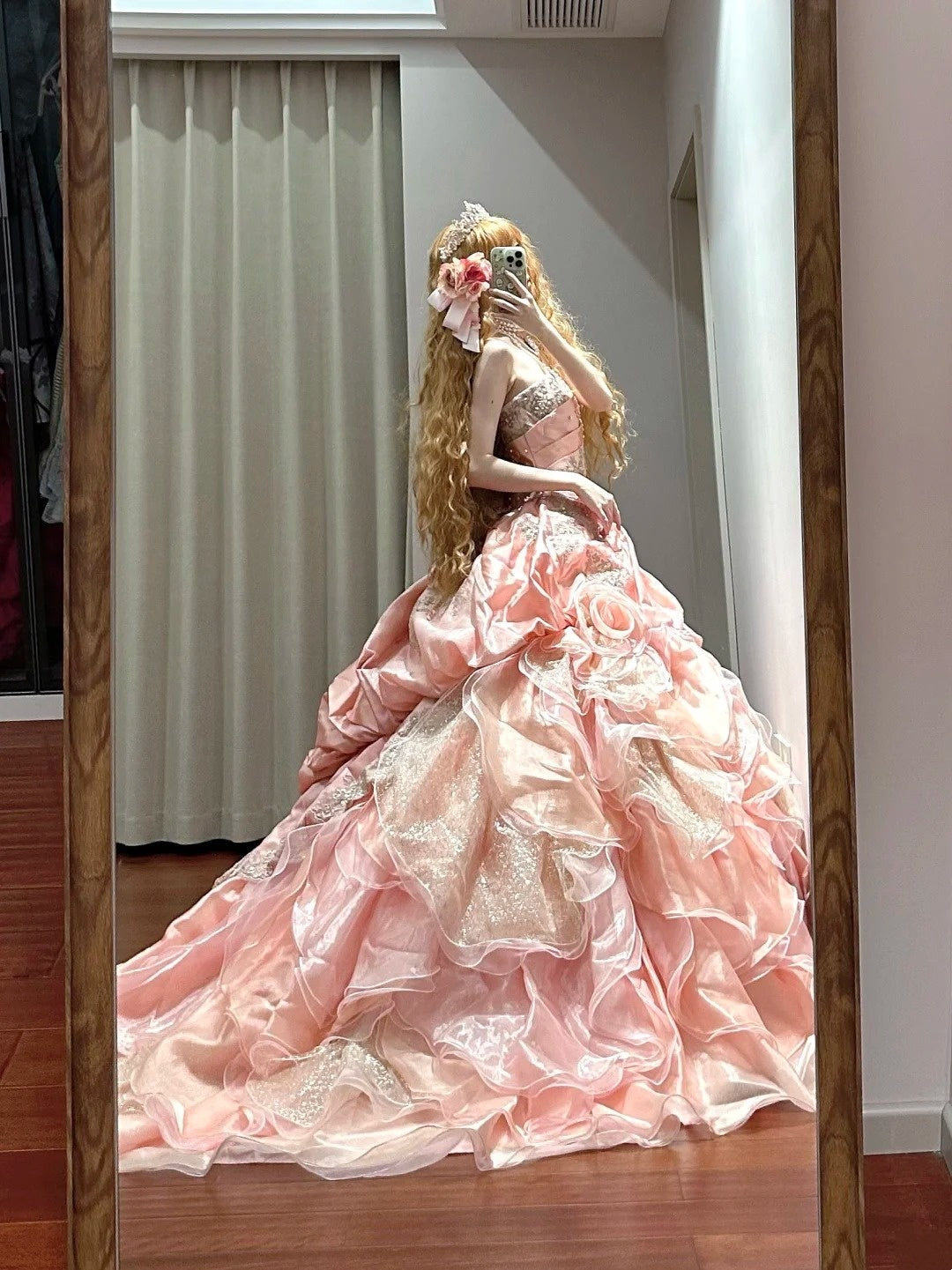 Sweet Prom Dress Strapless Pleated Ruffle Ball Gown Quinceanera Dress D3442