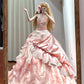 Sweet Prom Dress Strapless Pleated Ruffle Ball Gown Quinceanera Dress D3442