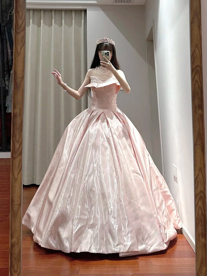 Stunning Prom Dress Light Pink Sweetheart Pleated Ball Gown Quinceanera Dress D3443