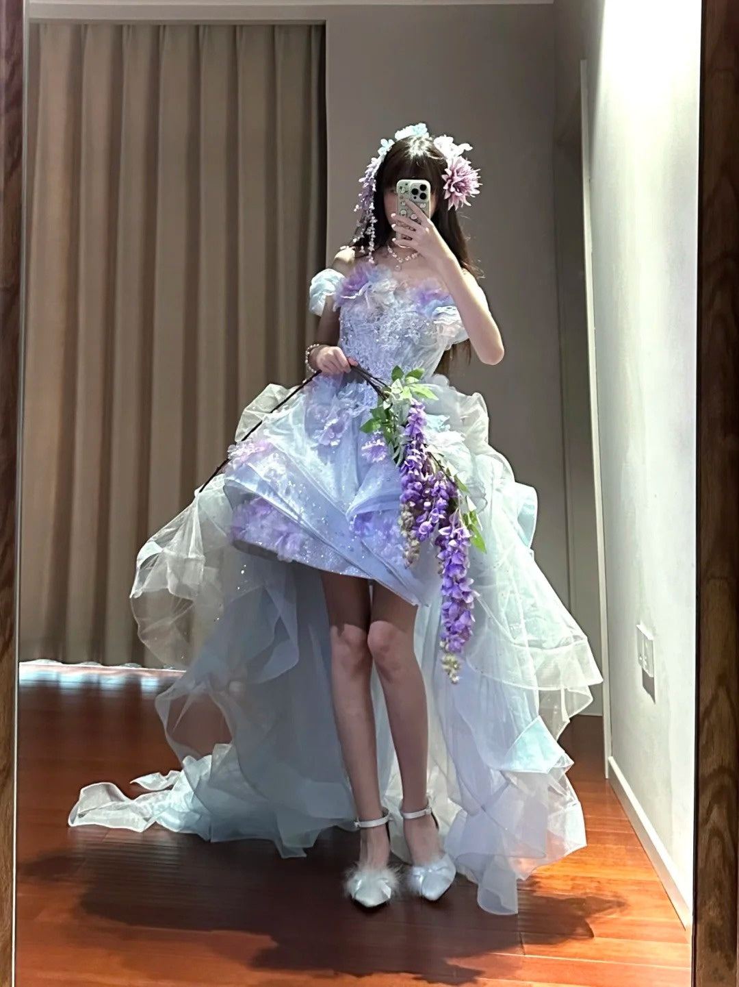 Beauty Homecoming Dress Off Shoulder Hi-lo Hem Tulle Birthday Party Dress    D3444