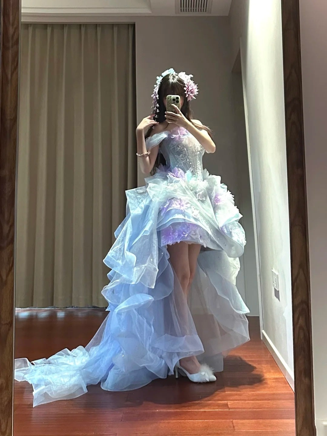 Beauty Homecoming Dress Off Shoulder Hi-lo Hem Tulle Birthday Party Dress    D3444