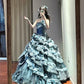 Charming Prom Dress Strapless Tiered Pleated Ball Gown Birthday Party Dresss   D3449