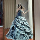 Charming Prom Dress Strapless Tiered Pleated Ball Gown Birthday Party Dresss   D3449