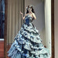 Charming Prom Dress Strapless Tiered Pleated Ball Gown Birthday Party Dresss   D3449