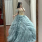 Elegant Prom Dress Off Shoulder Tiered Tulle Ball Gown Birthday Party Dress Princess Dress   D3451