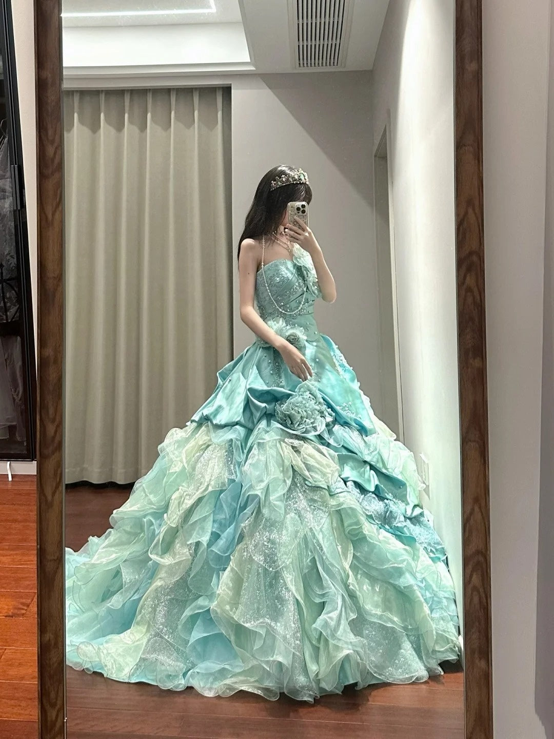 Sweet Prom Dress Strapless Tiered Pleated Ball Gown Quinceanera Dress   D3453