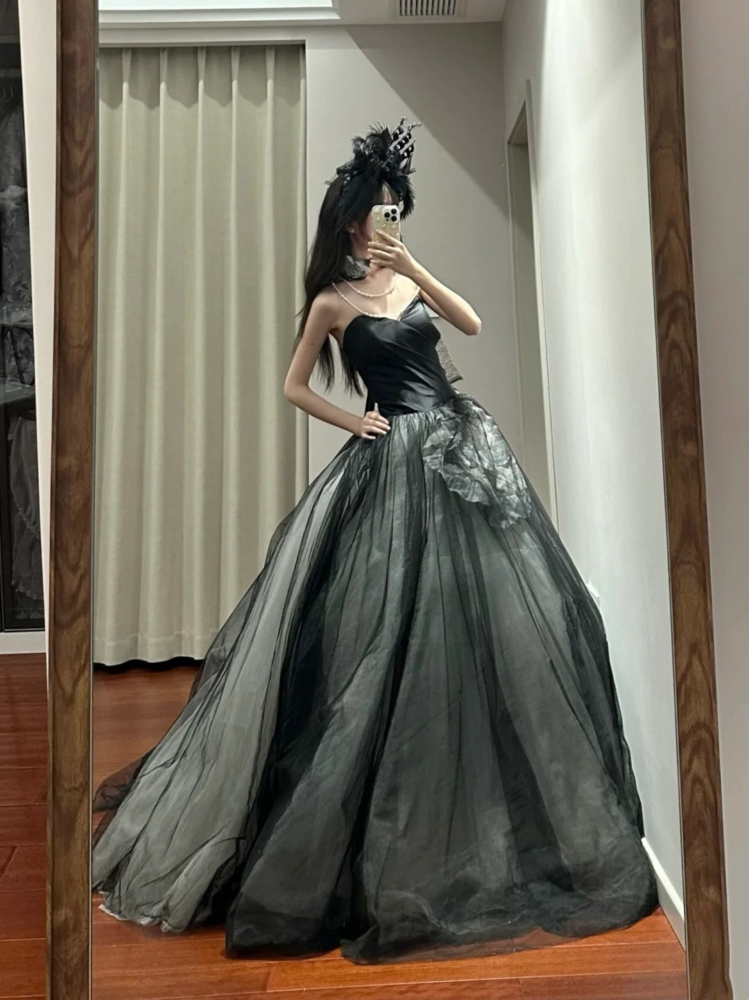 Stunning Prom Dress Black Sweetheart Tulle Pleated Ball Gown Quinceanera Dress    D3454