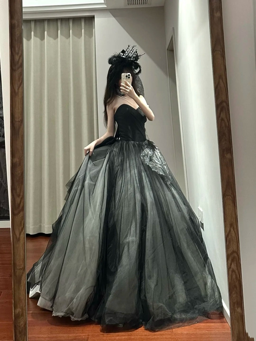 Stunning Prom Dress Black Sweetheart Tulle Pleated Ball Gown Quinceanera Dress    D3454