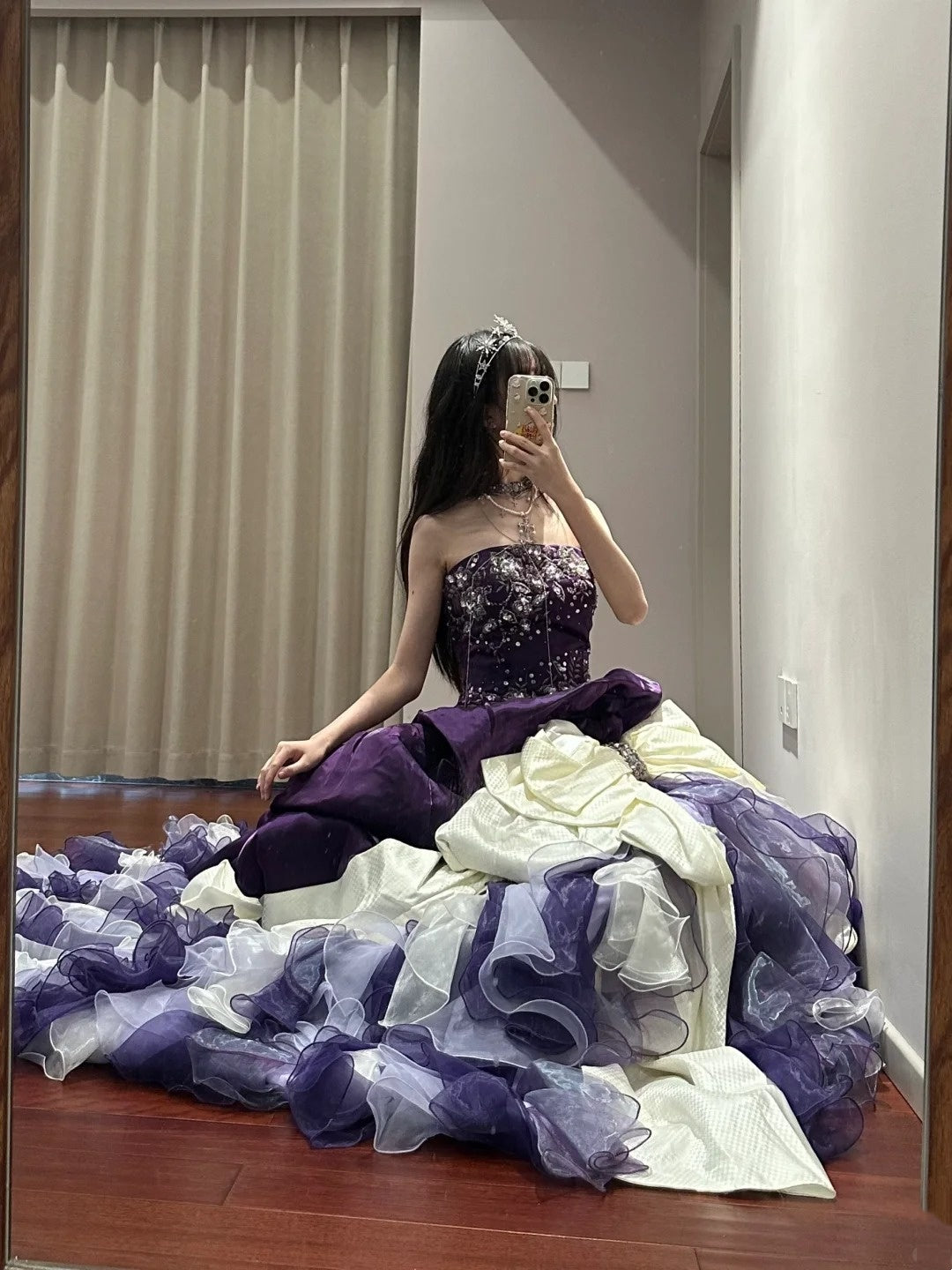 Gorgeous Prom Dress Dark Purple Strapless Ruffle Ball Gown Quinceanera Dress Evening Dress    D3455