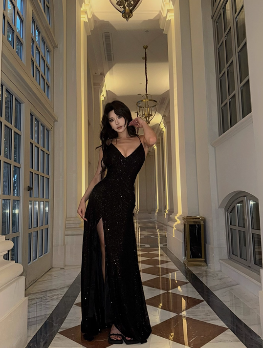 Robe de bal brillante à paillettes et col en cœur, robe de soirée sirène, robe de gala, robe de fête d'anniversaire, D3415