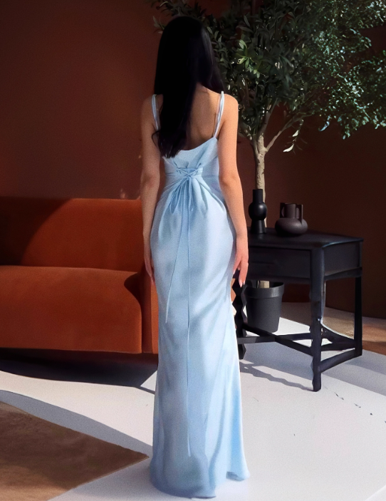 Stunning Prom Dress Light Blue Spaghetti Straps Evening Gown Cocktail Dress D3460